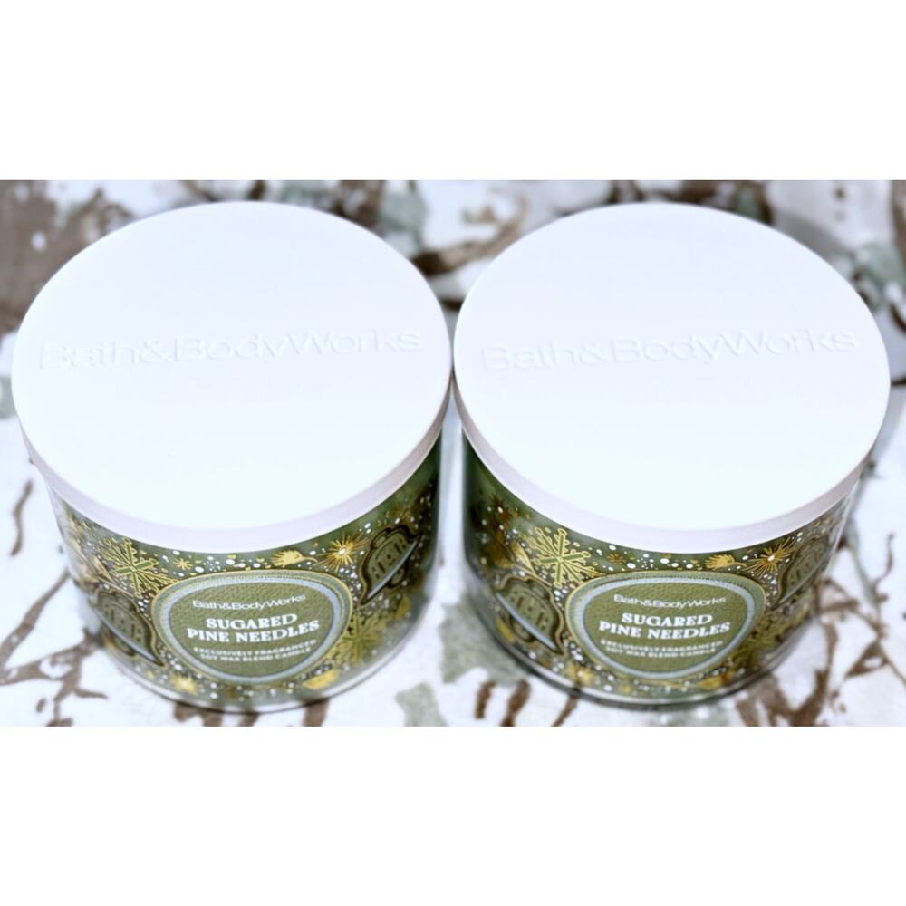 Lot of 2 Bath & Body Works Sugared Pine Needles Large 3-Wick Candle 14.5oz - Picture 4 of 5